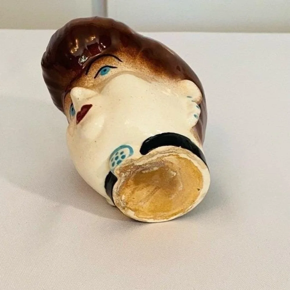 Vintage Ceramic Head Vase Mid Century Lady Brown Bouffant Hair 4.375in MCM 50s